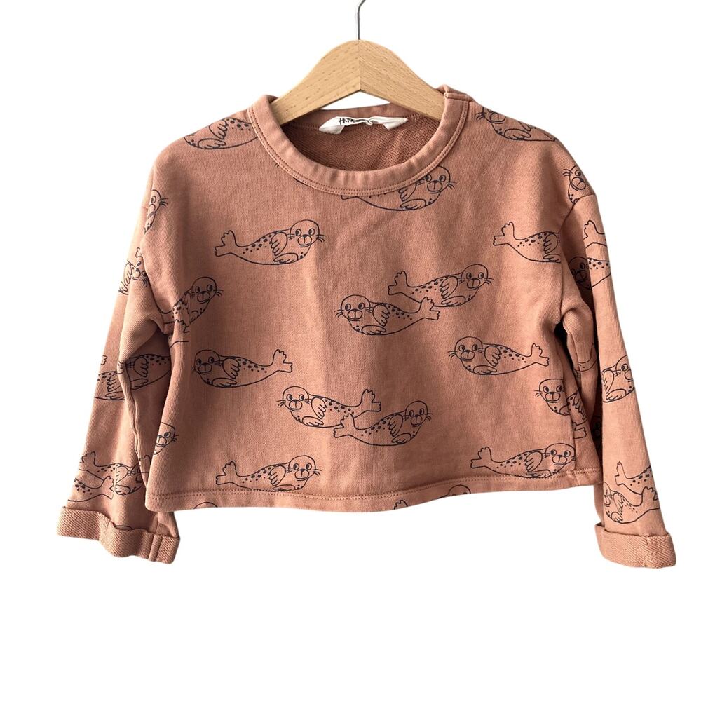 H&M Seal Crewneck Cropped Sweatshirt Top - Clay - 6